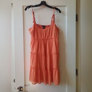 NWOT Forever 21 Coral/Orange Strappy Tiered Pleated Ruffle Boho Airy Dress